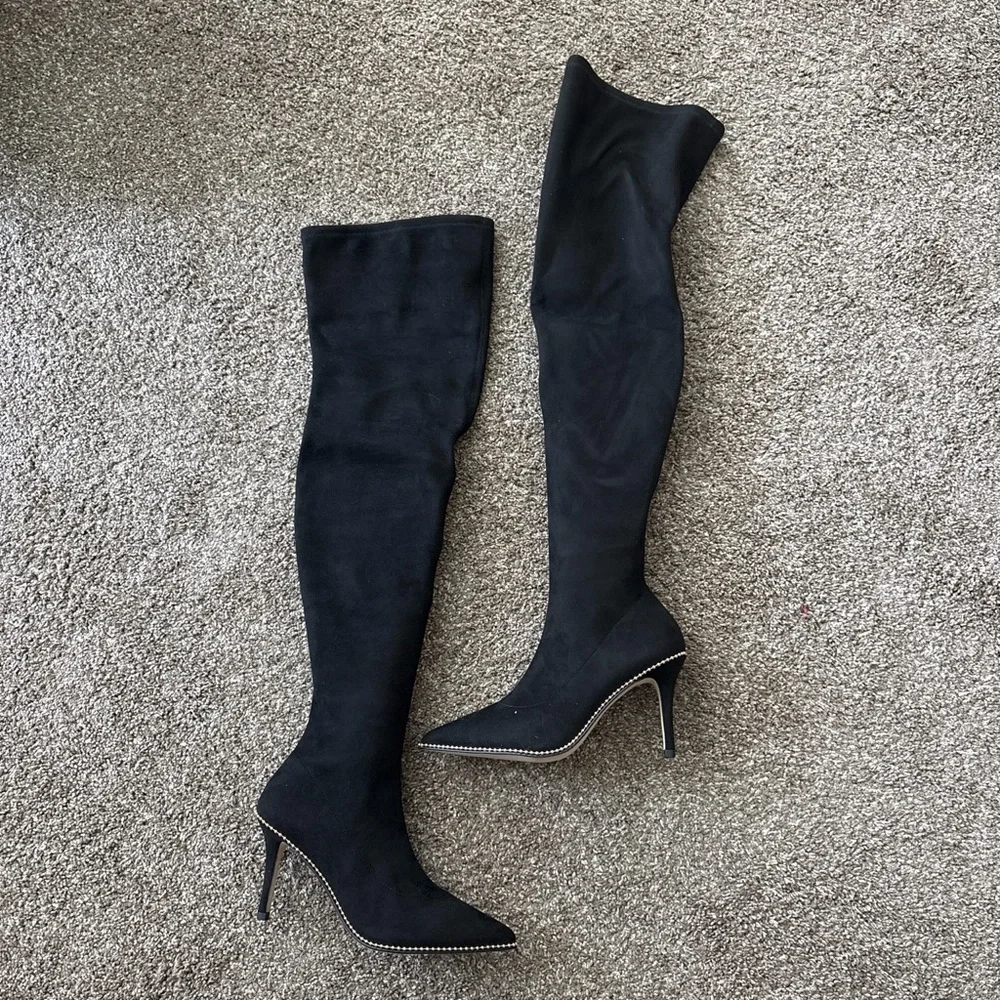 Coach Black Heeled Boots with Studded Detail - Picture 5 of 5